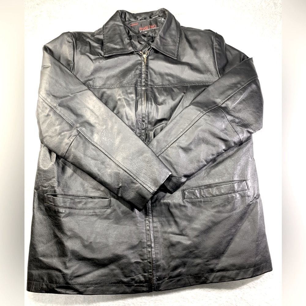 Phase Two Men’s Vintage Black Leather Jacket Size XL